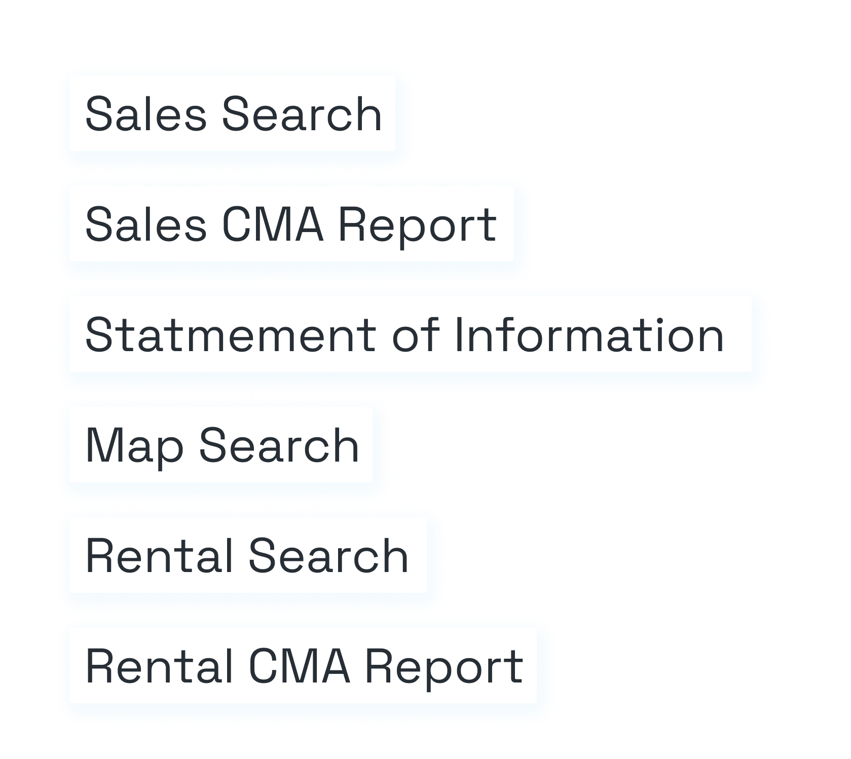 PropertyData reporting options including Sales Search, CMA Reports, and more